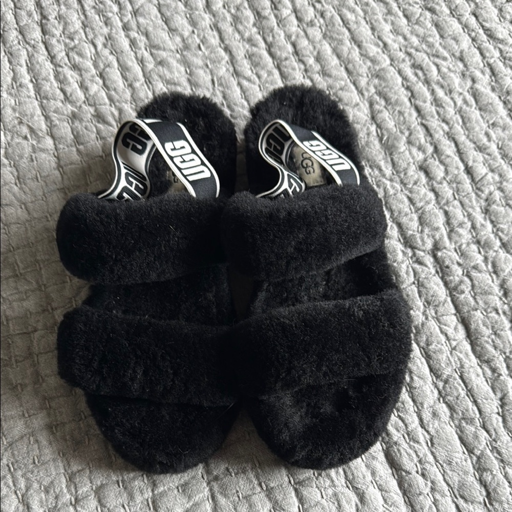 UGG Black Plush Indoor Slippers